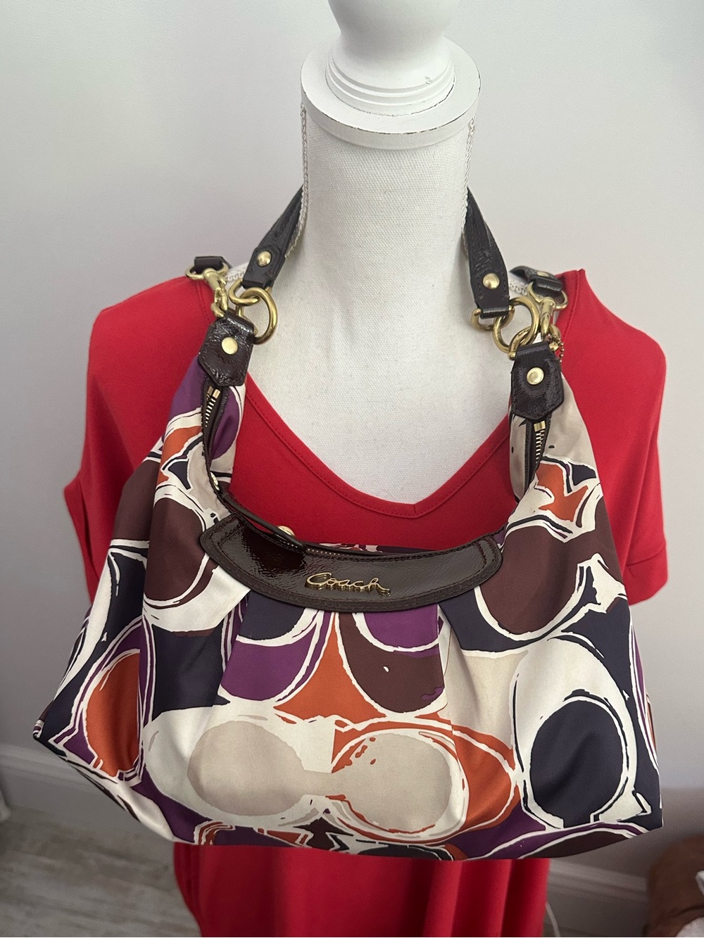 Coach Ashley Hand Drawn Scarf Print Slouchy Hobo Crossbody Bag